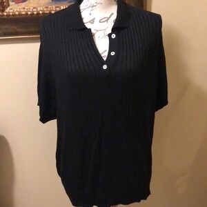Babette Ballinger Classic Polo style fine cable knit partial mop buttoned shirt